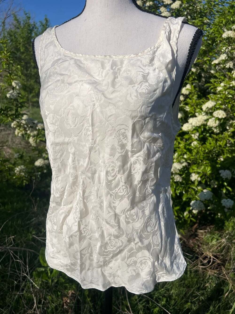 Vintage Private Luxuries 100% Silk Jacquard Rose Floral Pajama Set